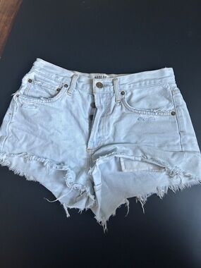 Agolde Faded Light Blue Distressed Cutoff Jean Shorts